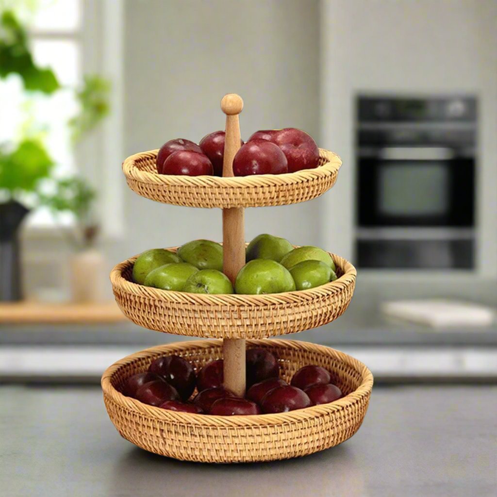 3 Tier Fruit Basket | Rack Refresh Natural Rattan Stand