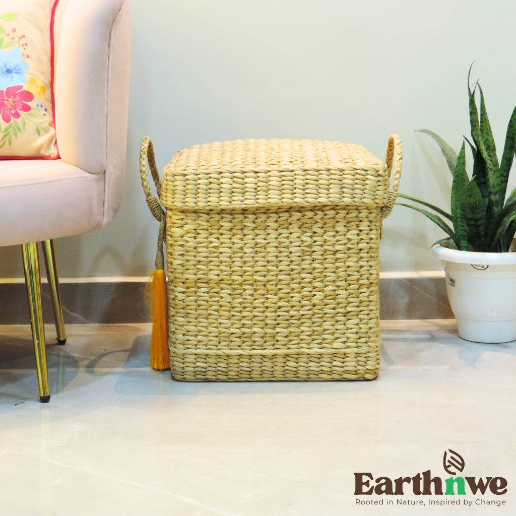 Laundry basket with lid, kauna grass