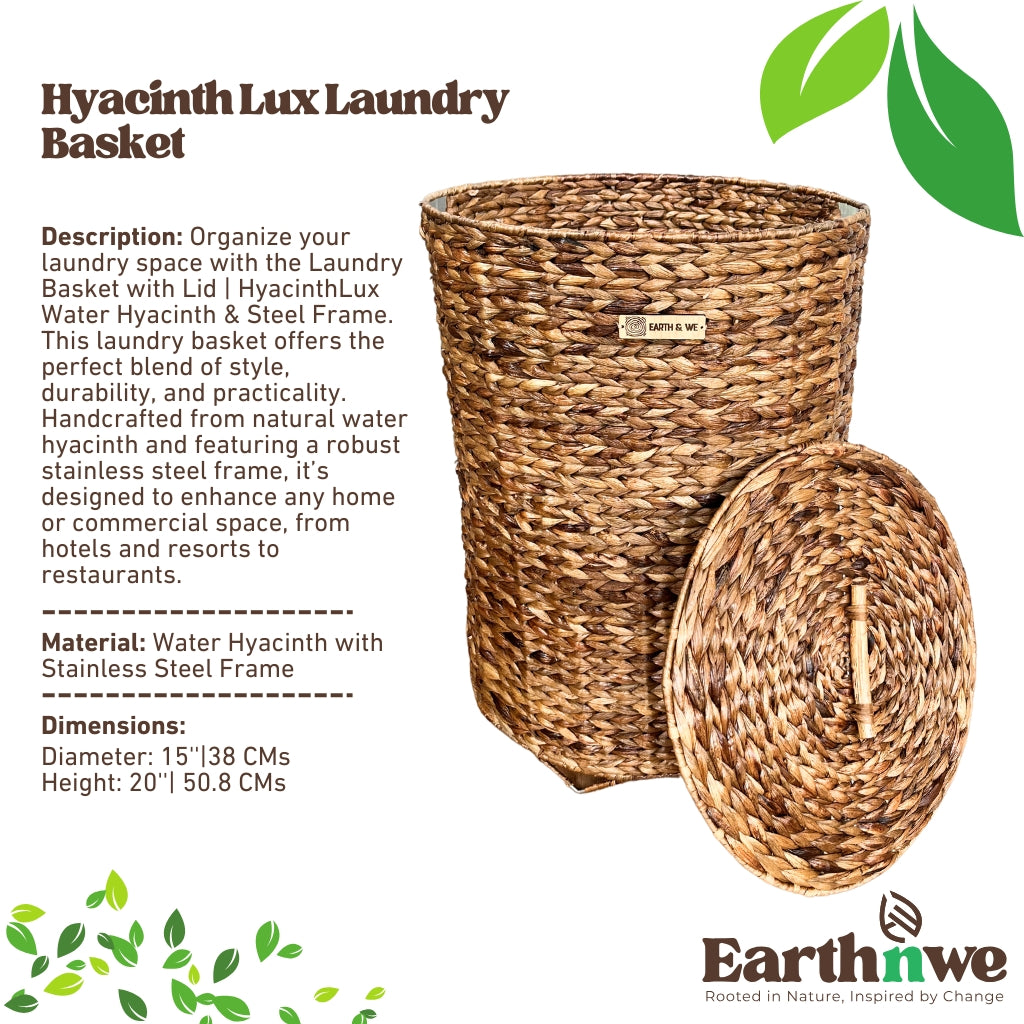 Laundry basket with lid, water hyacinth design