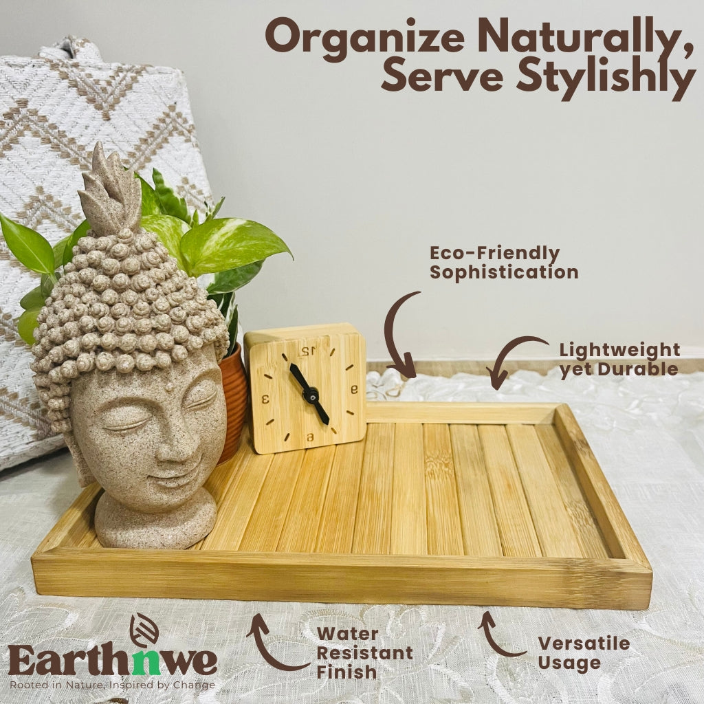 Eco-friendly bamboo serving tray with handles