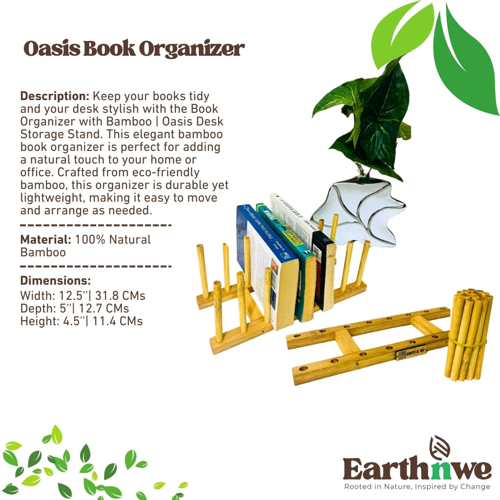 Bamboo book organizer for desk storage