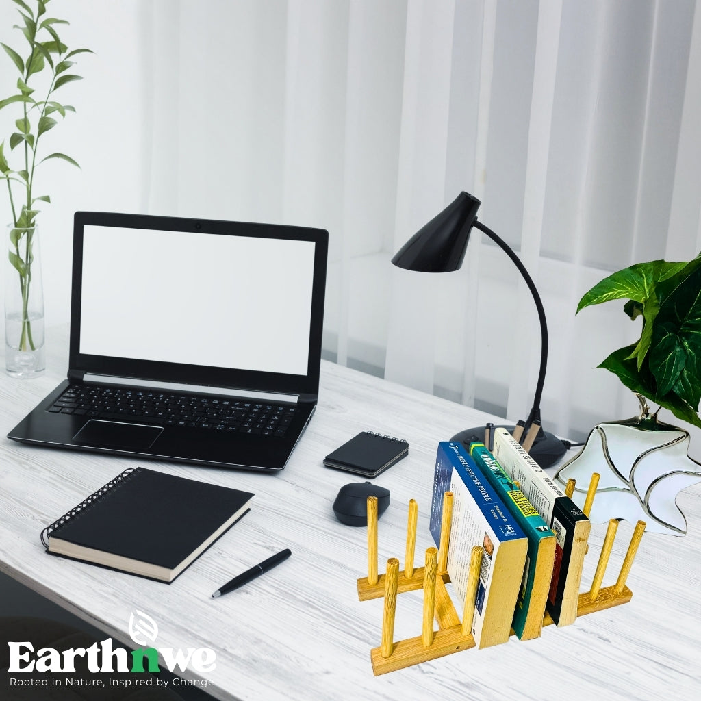 Bamboo book organizer for desk storage