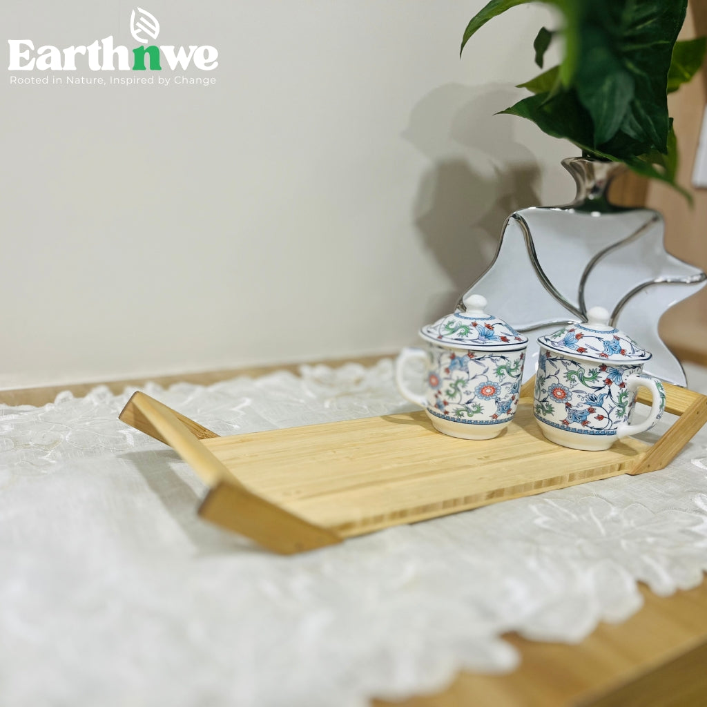 Serving tray made of bamboo with handles