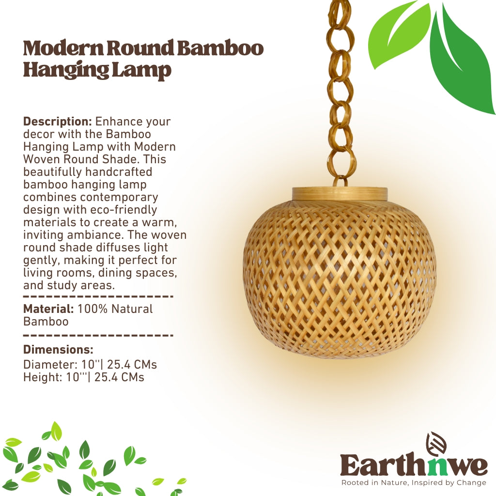 Handcrafted bamboo hanging lamp with woven shade