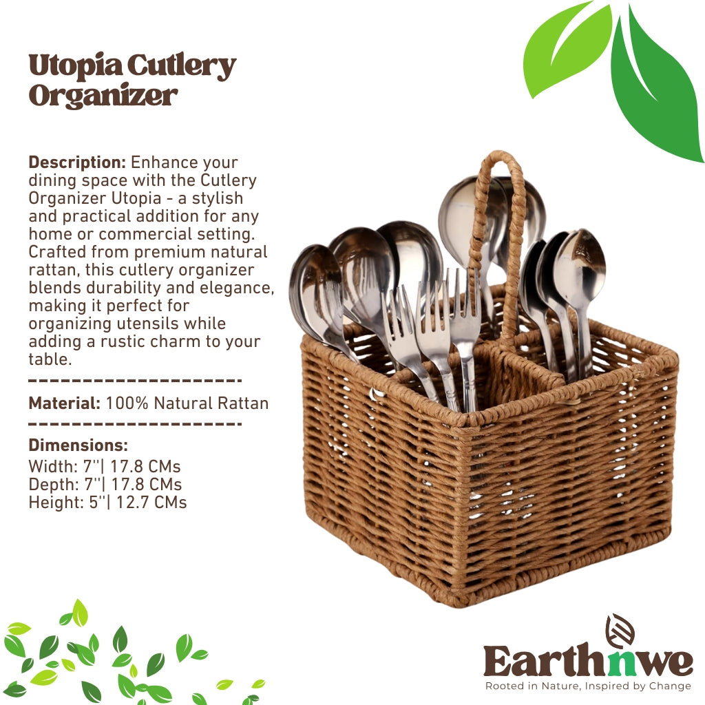 Natural rattan cutlery organizer for utensils