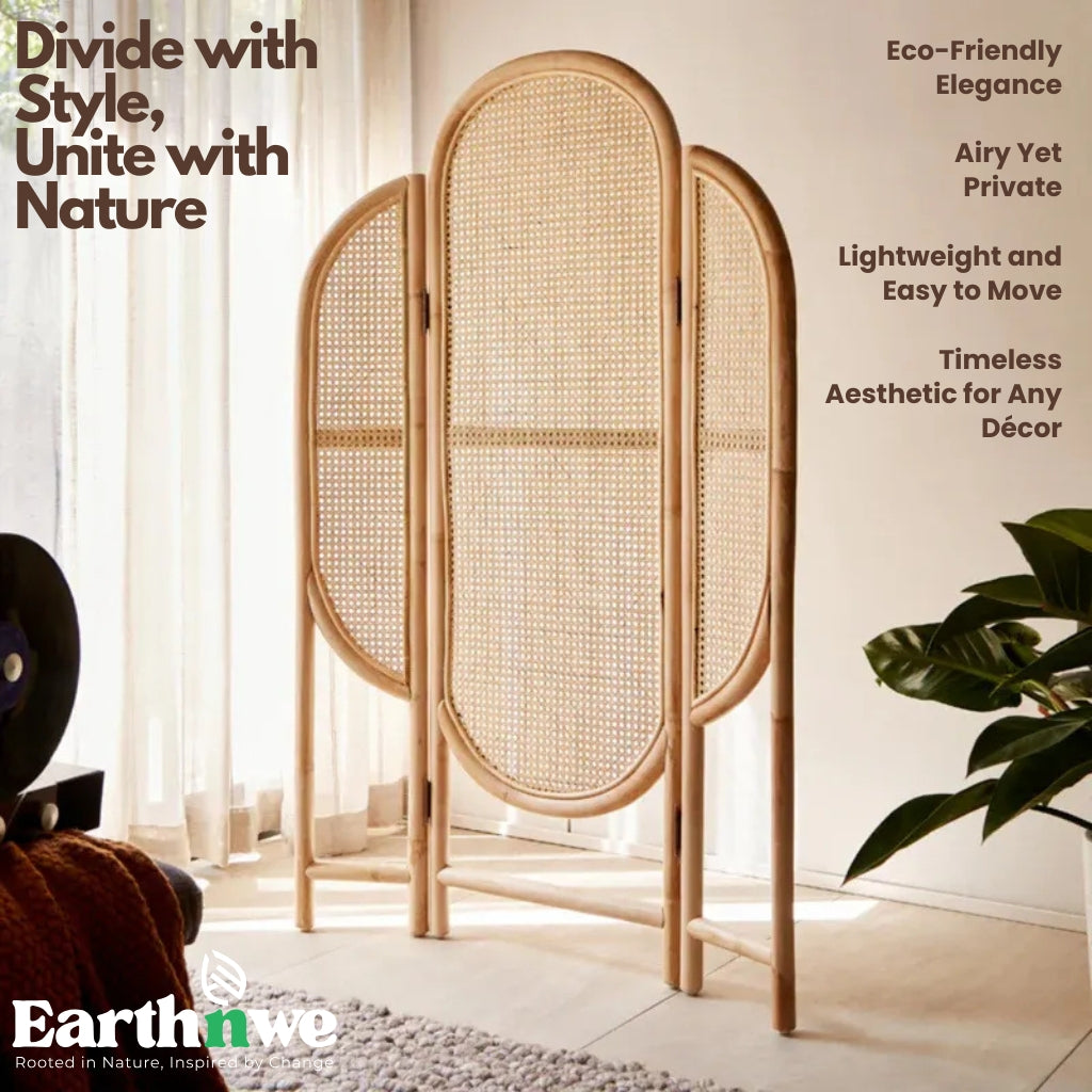 Rattan room partition with arched design