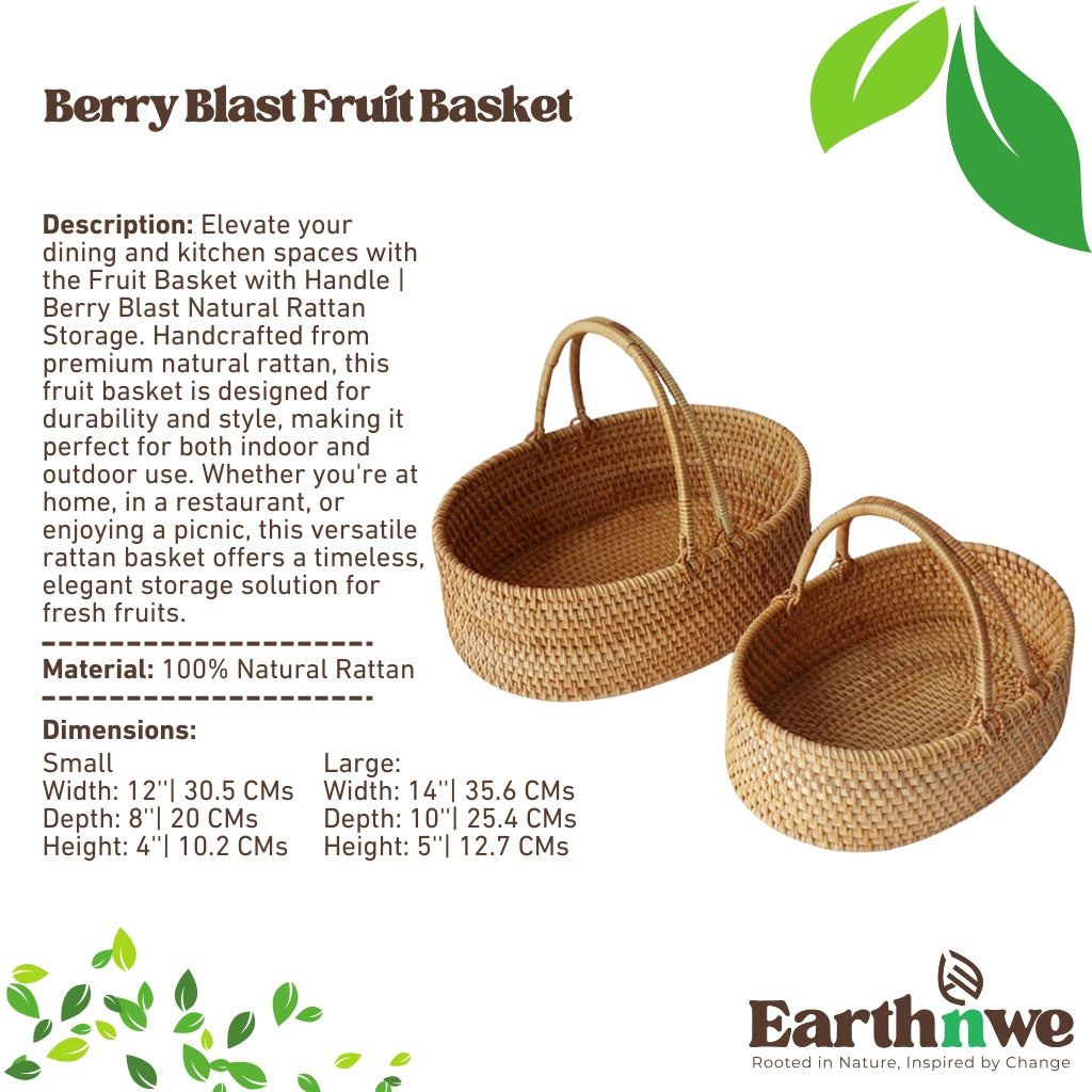 Fruit basket with handle, natural rattan