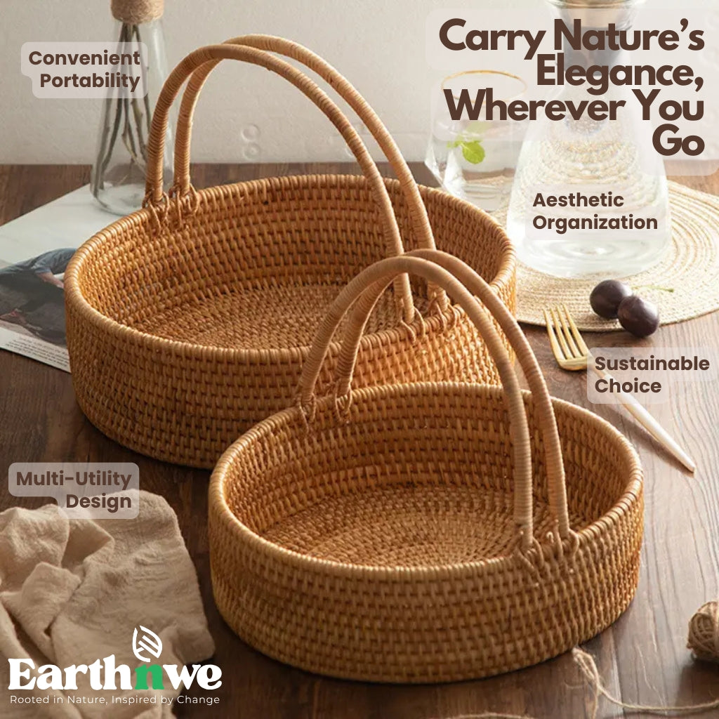 Fruit basket with handle, natural rattan