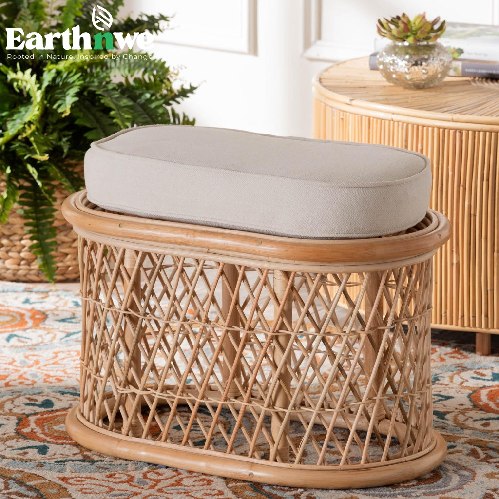 Cane stool with bohemian rattan weave