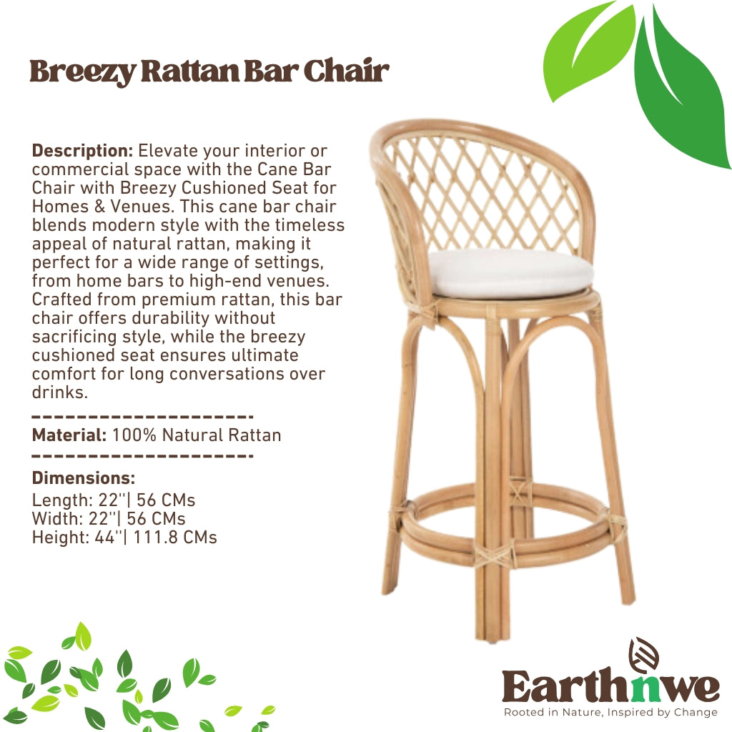 Cane bar chair with cushioned seat