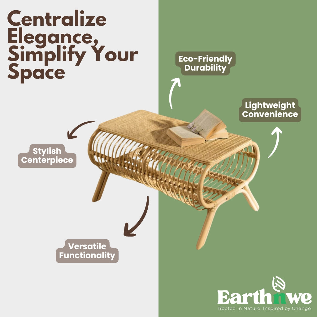 Center table with chic rattan weaving design