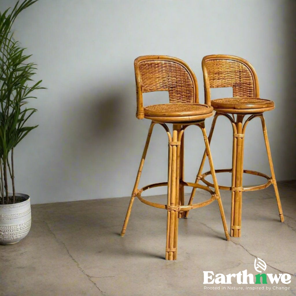 Cane bar chair with woven backrest