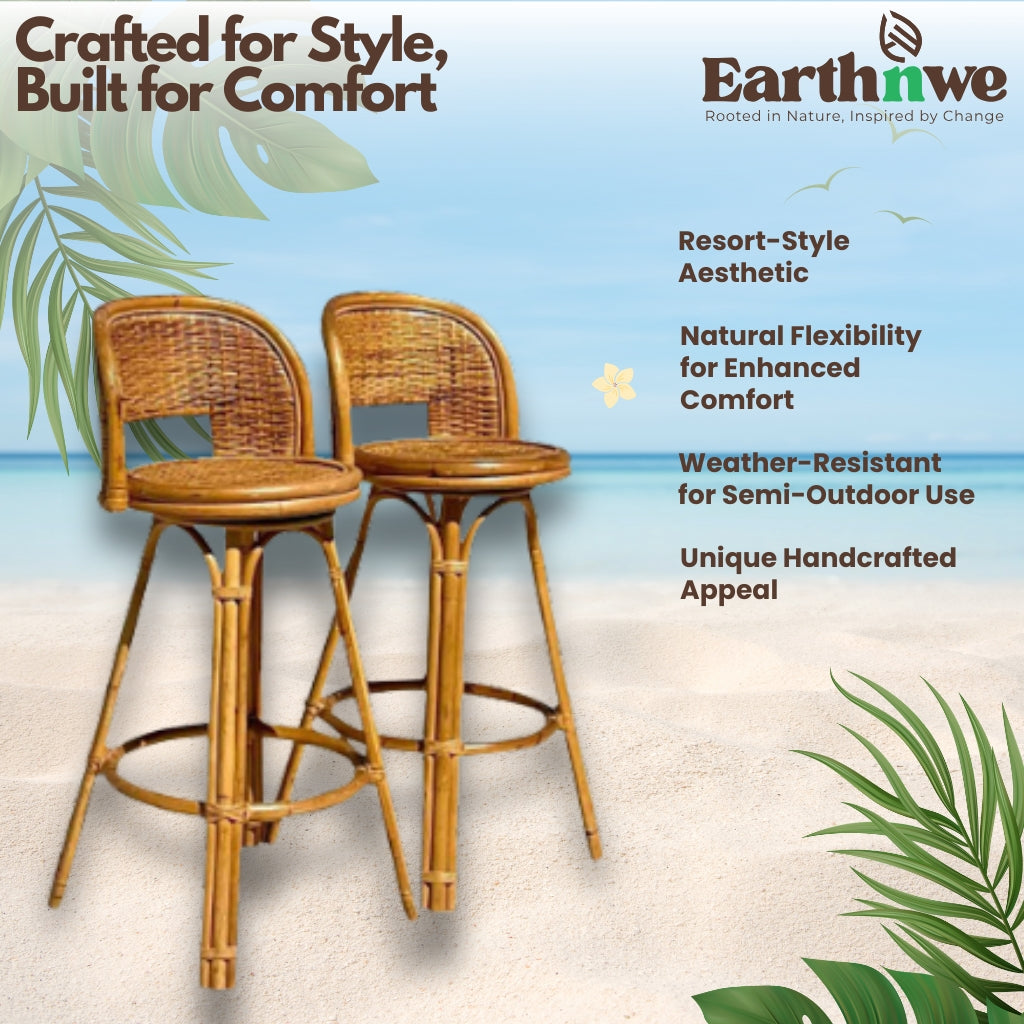 Cane bar chair with woven backrest