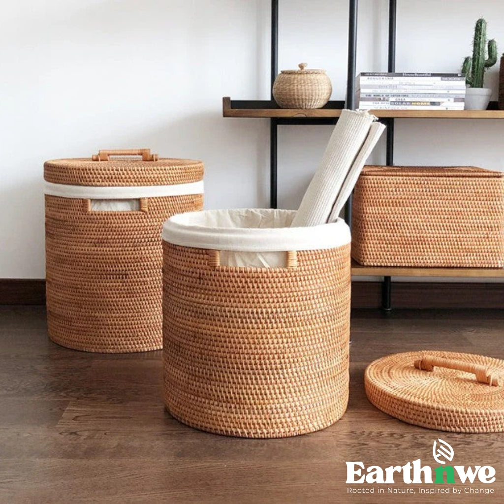 Laundry basket with cover rattan storage