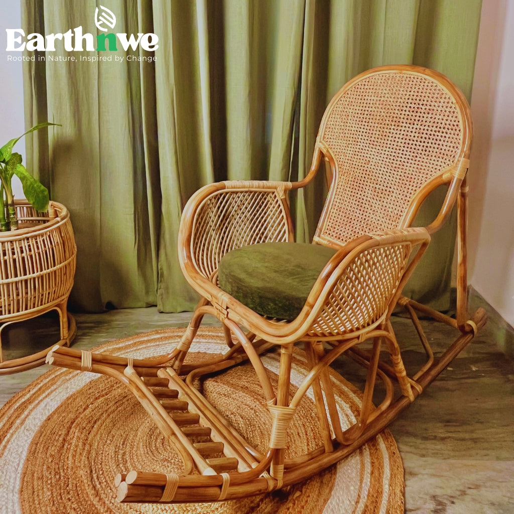 Handwoven rattan rocking chair for indoor comfort