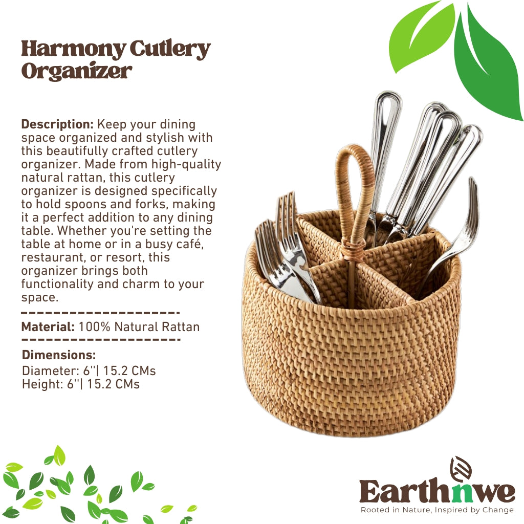 Natural rattan cutlery organizer for dining