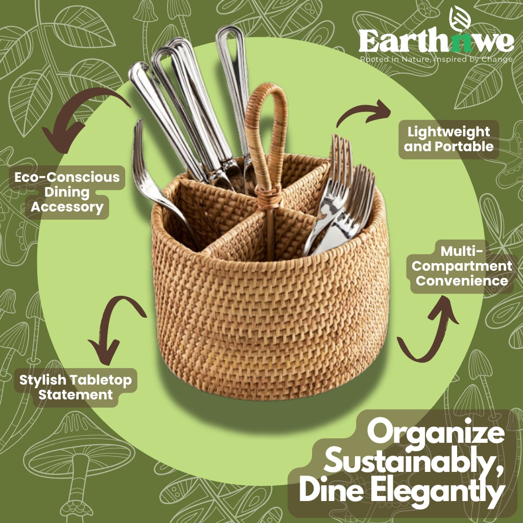 Natural rattan cutlery organizer for dining