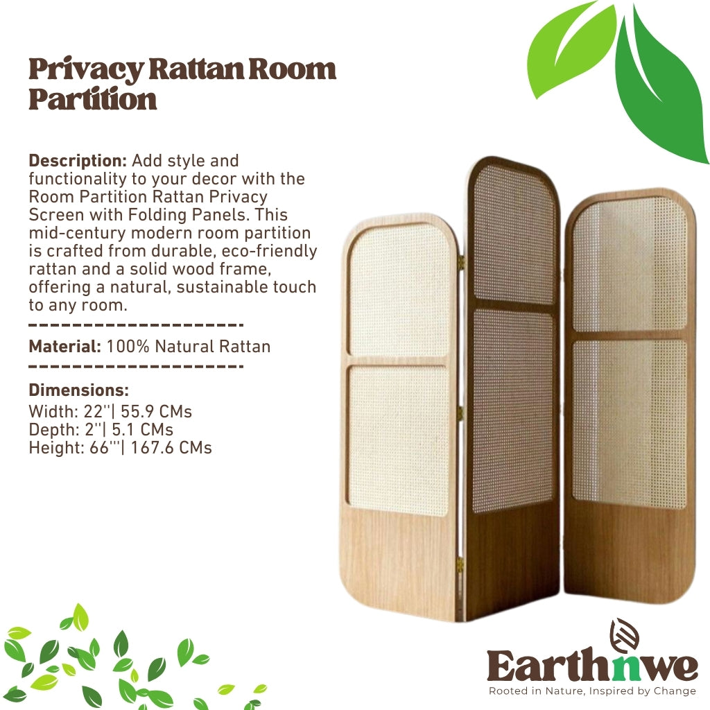 Rattan room partition with folding panels