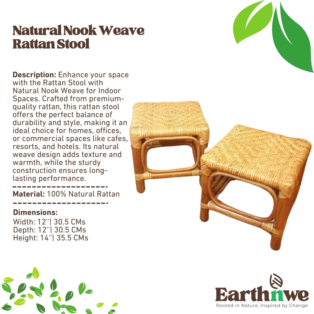 Rattan stool with natural nook weave design