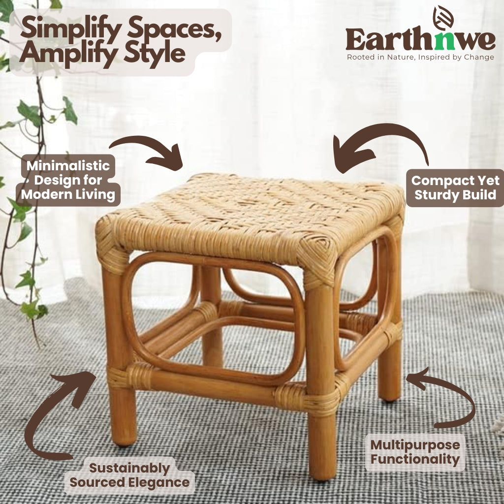 Rattan stool with natural nook weave design