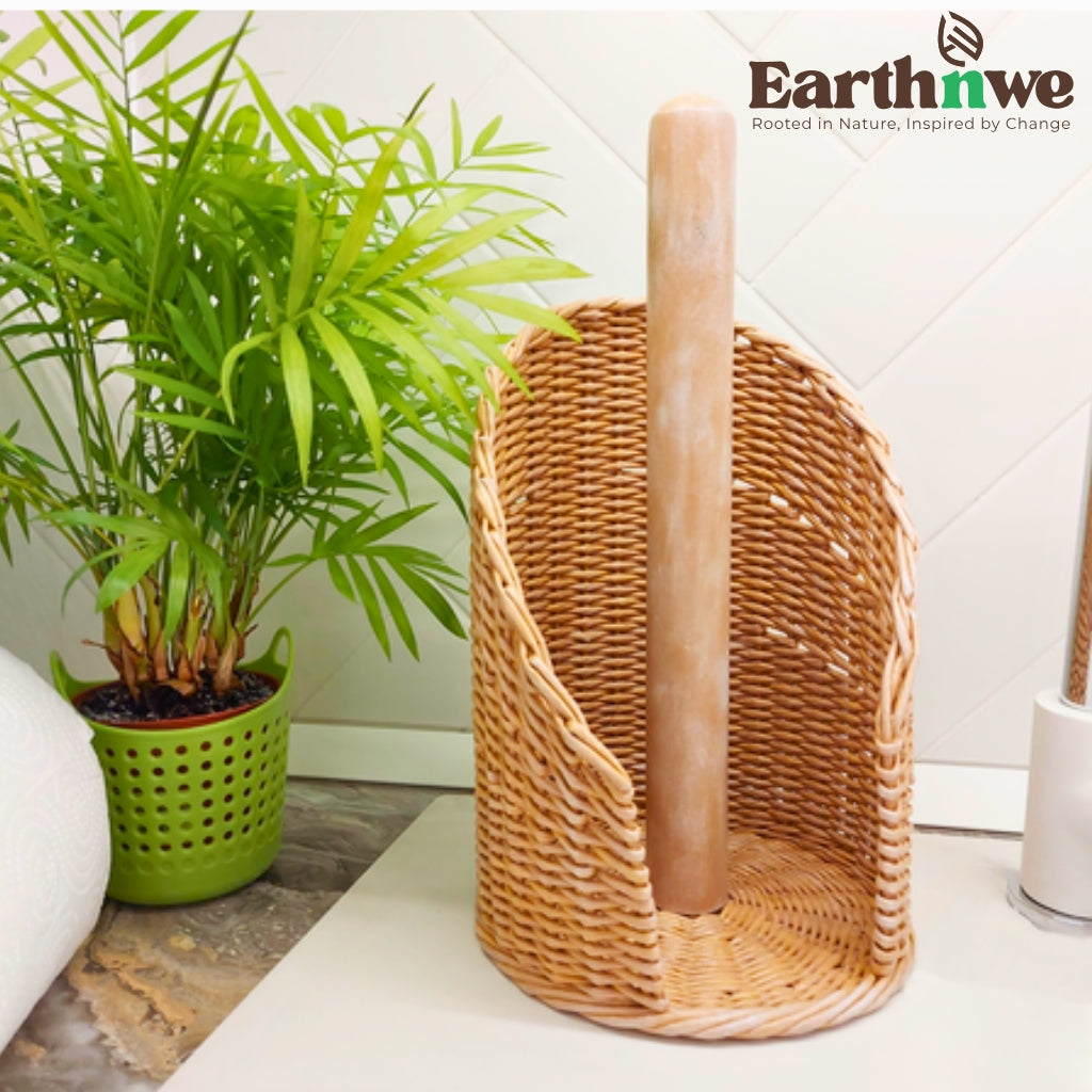 Handwoven natural rattan paper towel holder