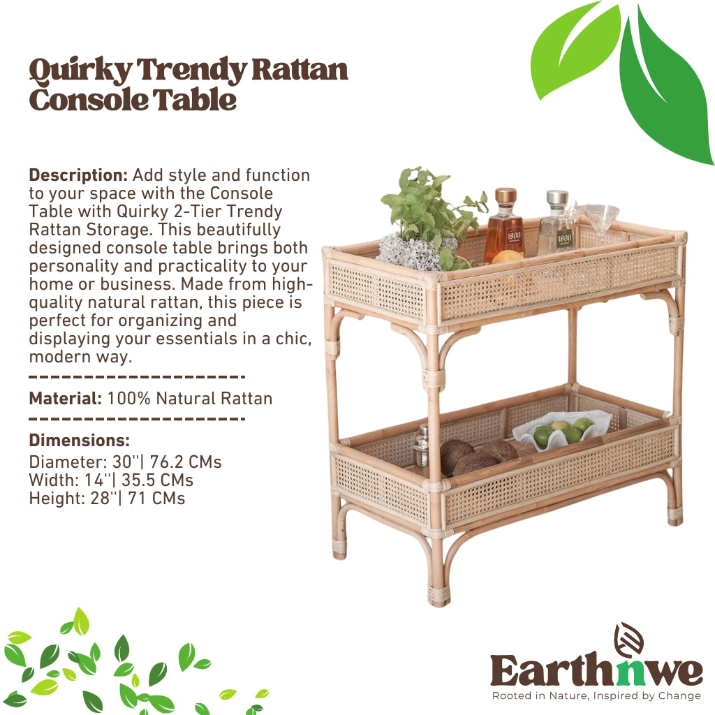 Console table with 2-tier rattan storage