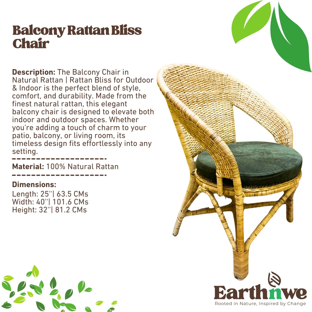 Natural rattan balcony chair for outdoor spaces