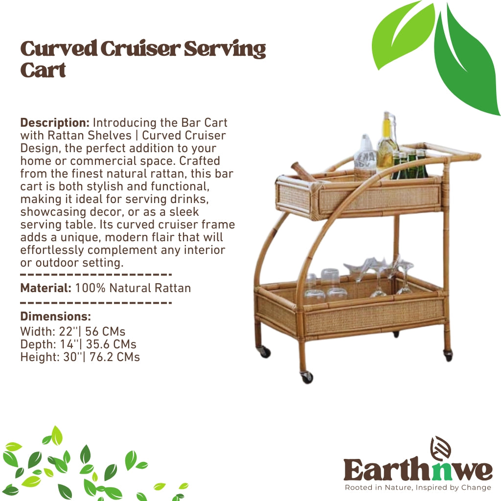 Rattan bar cart with curved frame