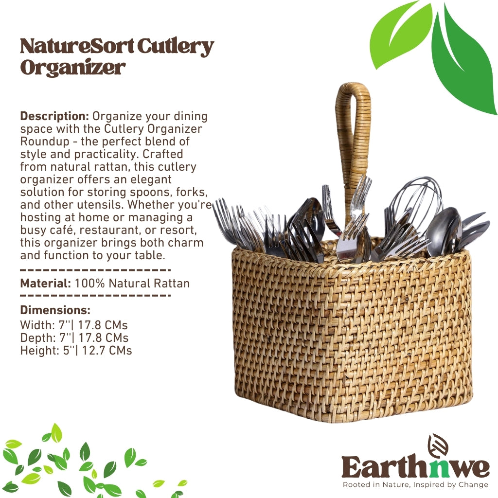 Natural rattan cutlery organizer for dining