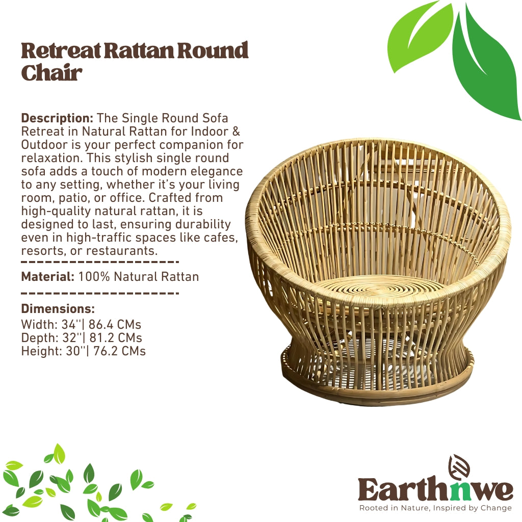 Natural rattan single round sofa for indoors