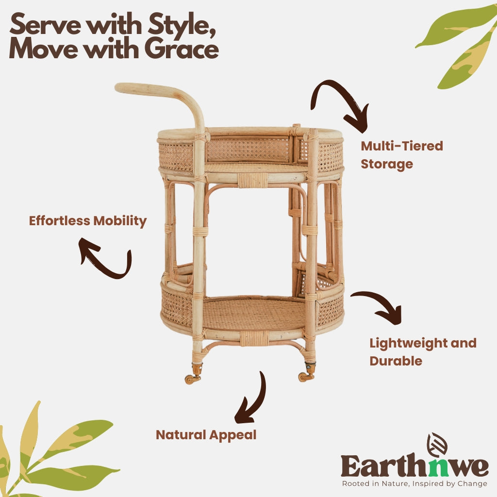 Rattan bar cart with round design