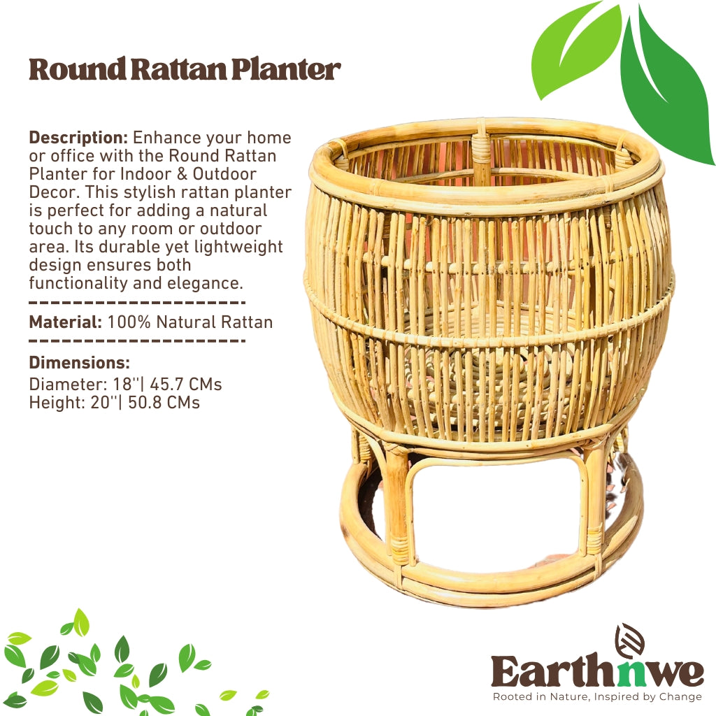 Round Rattan Planter for Indoor & Outdoor Decor