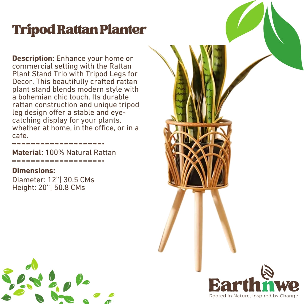 Rattan plant stand with tripod legs