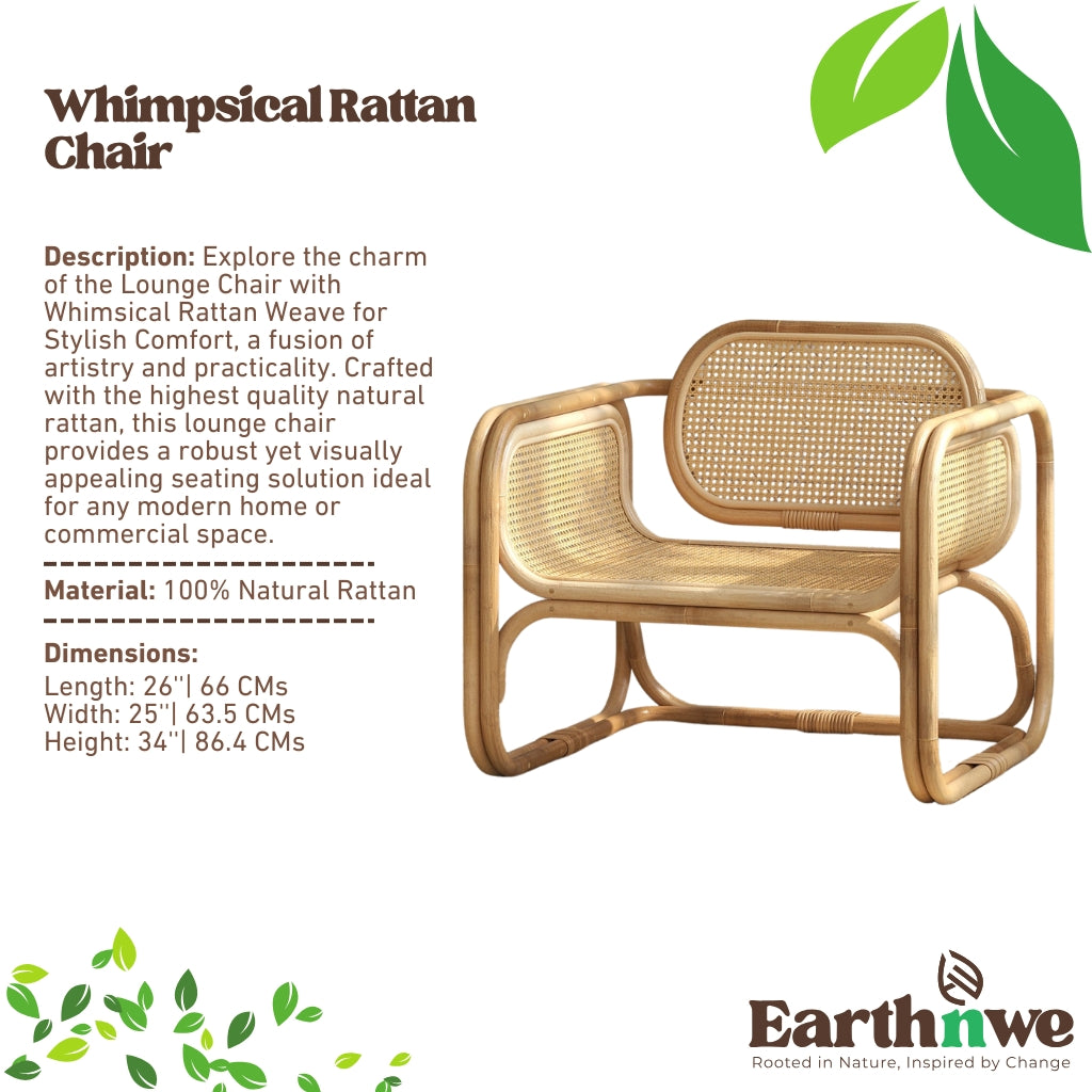 Lounge chair with whimsical rattan weave design