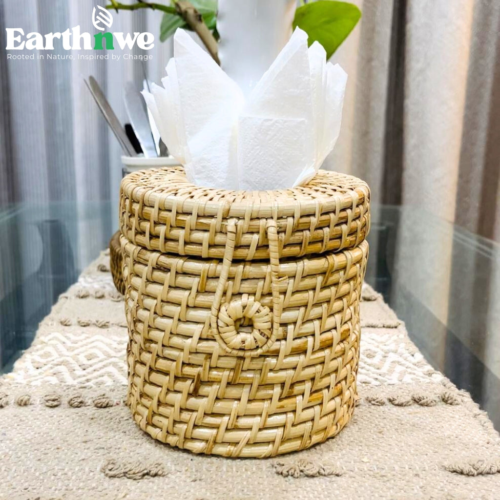 Handwoven rattan tissue box for home