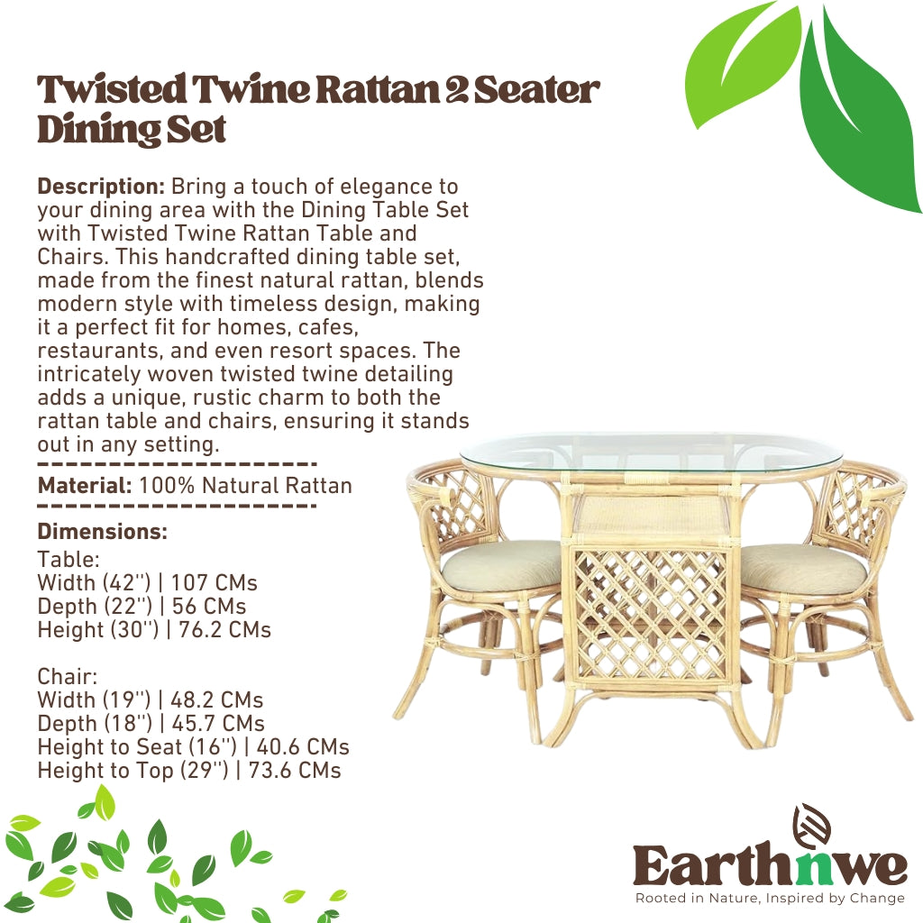 Twisted twine rattan dining table set for interiors