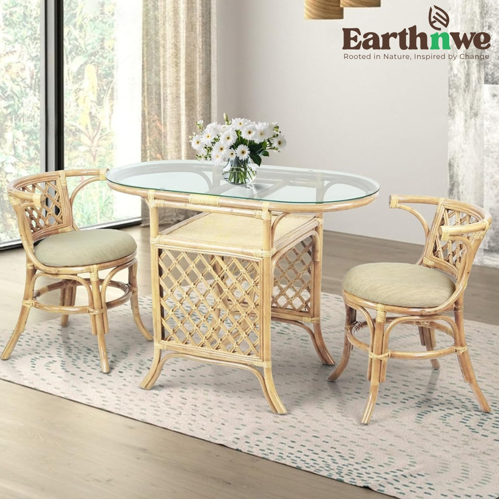 Twisted twine rattan dining table set for interiors