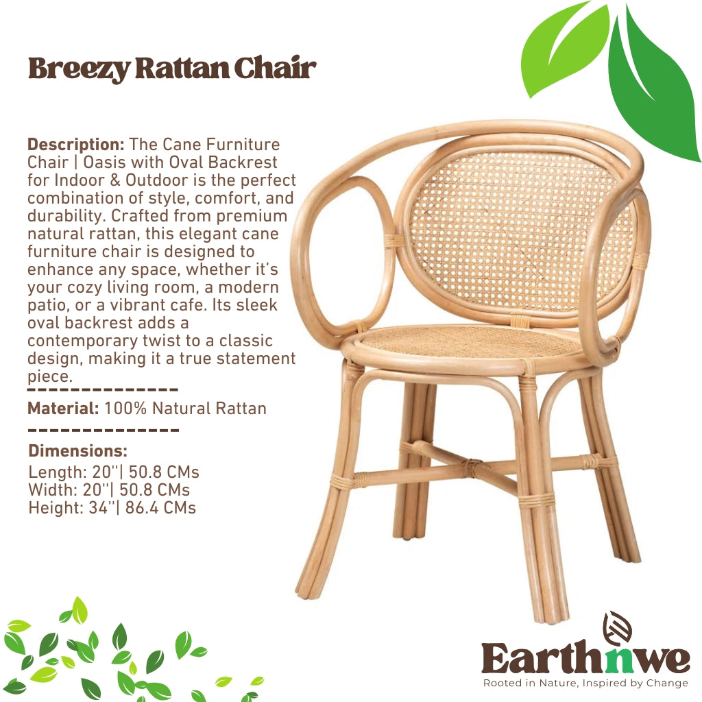 Natural cane furniture chair with oval backrest