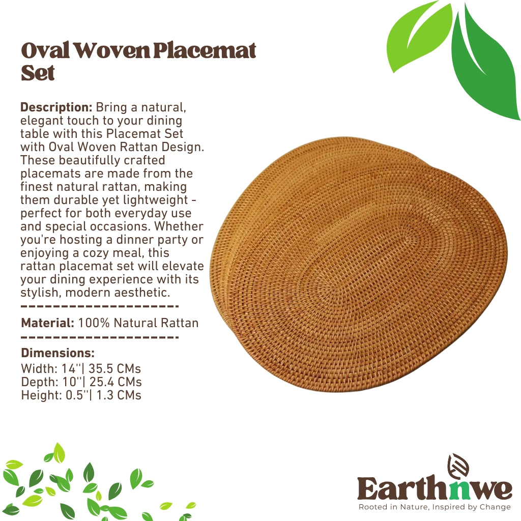 Oval woven rattan placemat on dining table