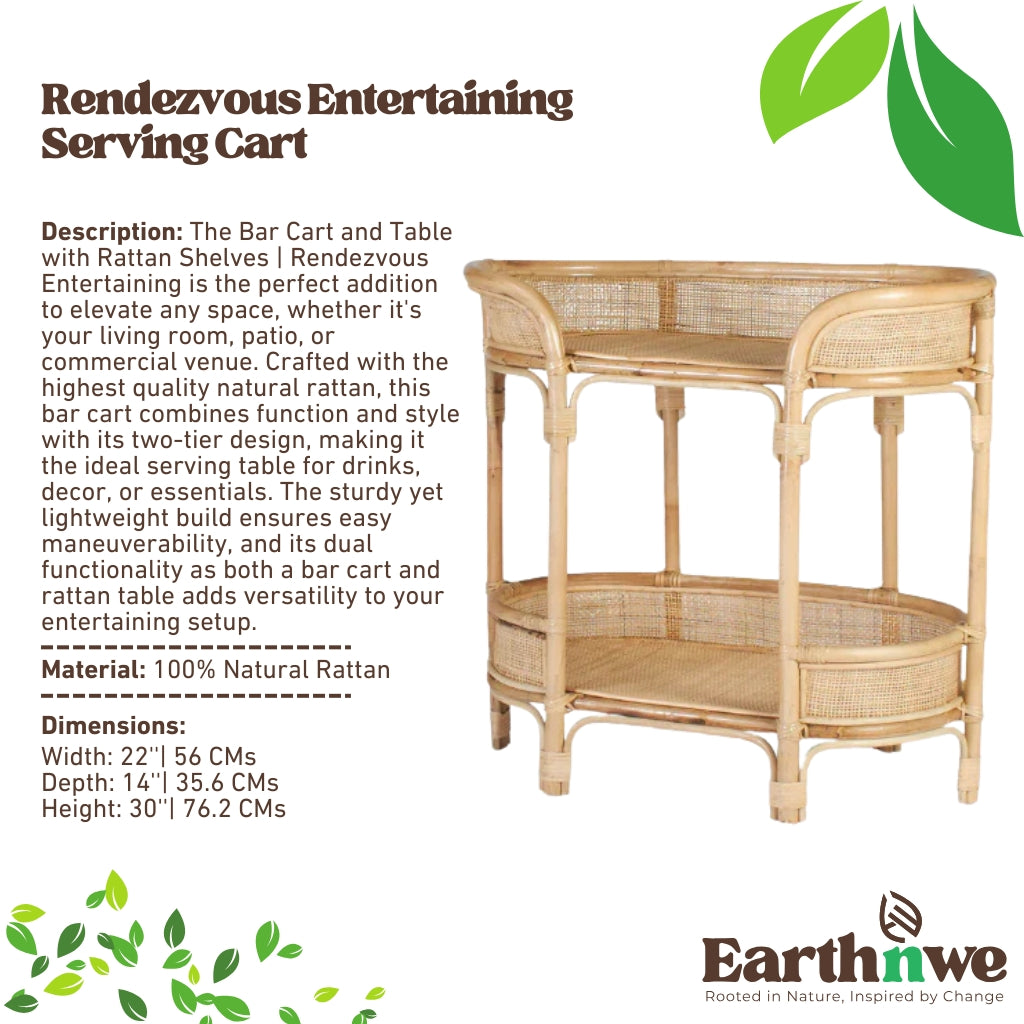 Natural rattan bar cart with shelves