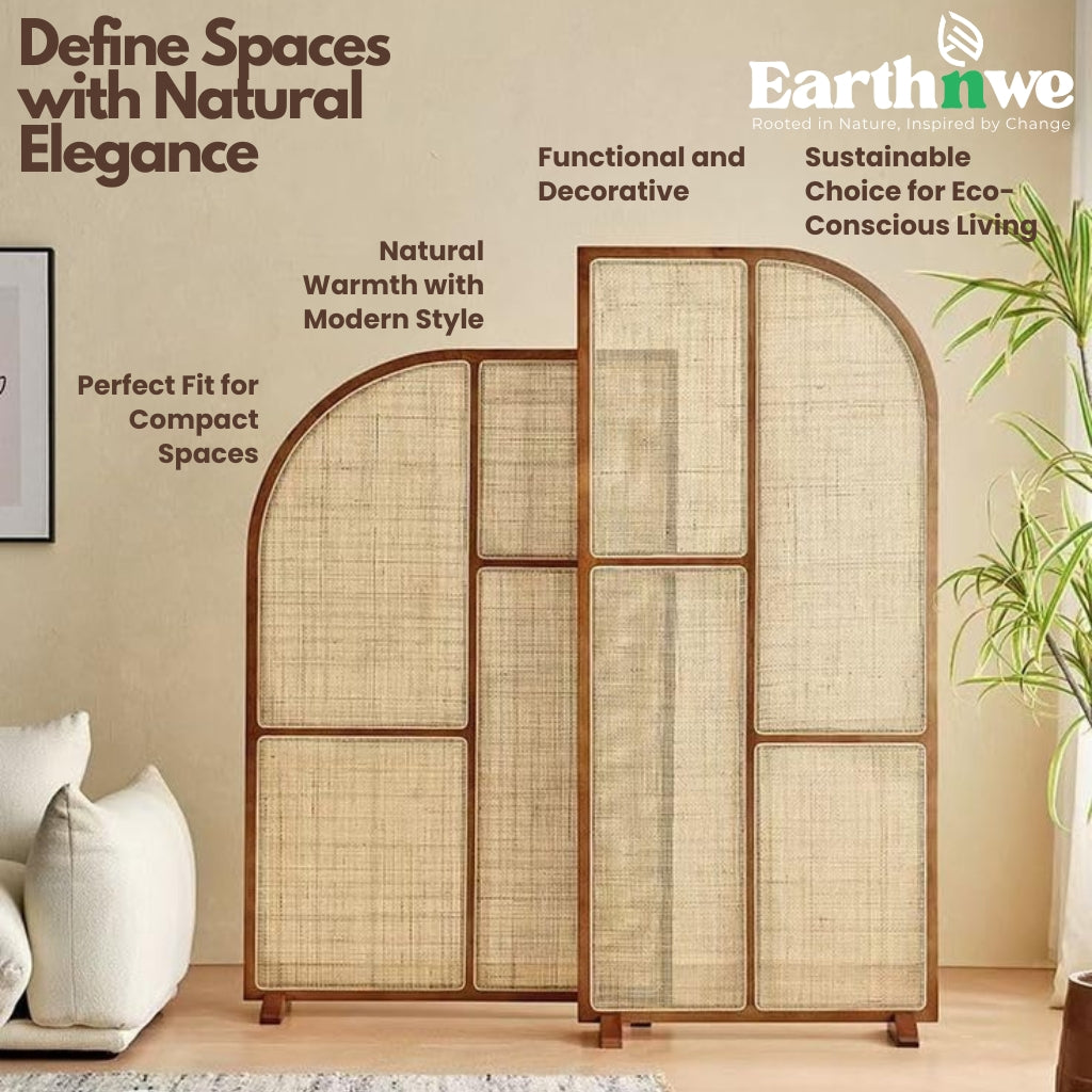 Rattan room divider with natural cane panels