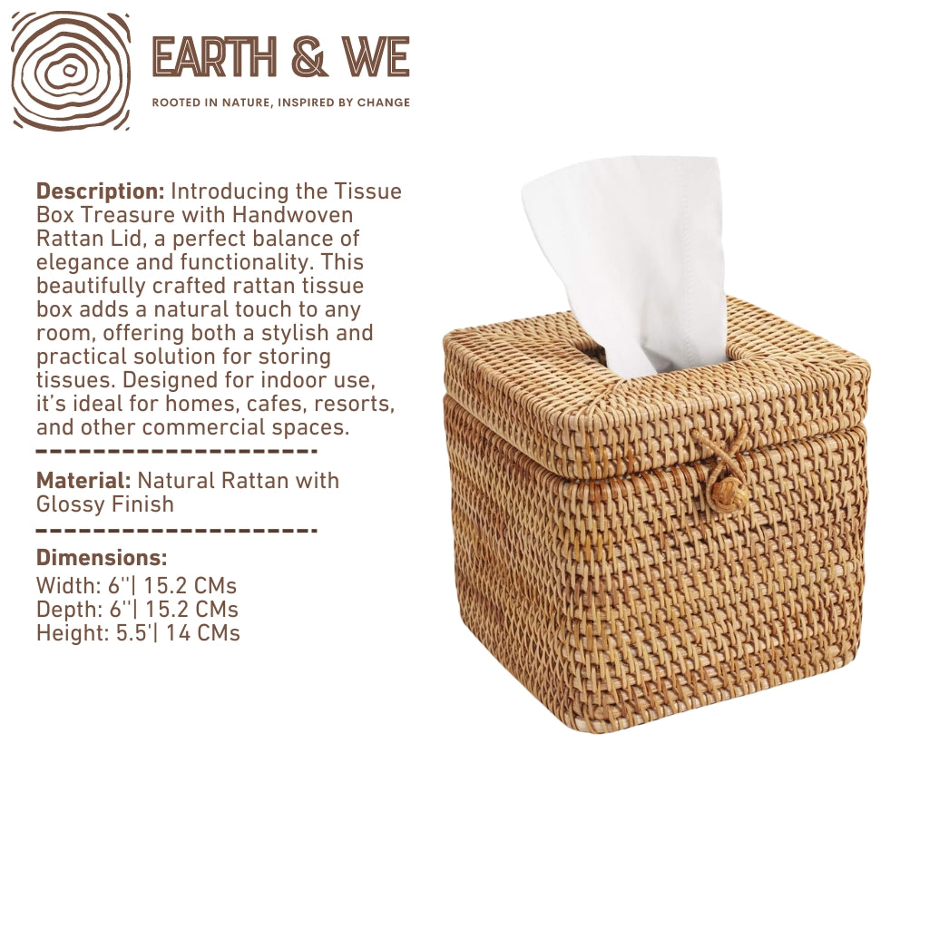 Tissue Box Treasure with Handwoven Rattan Lid